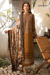 WINTER-3PC DHANAK EMBROIDERED SHIRT WITH COURTRAI PRINTED SHAWL & TROUSR-ADR-3135