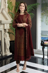 WINTER-3PC DHANAK EMBROIDERED SHIRT WITH DHANAK EMBROIDERED SHAWL AND TROUSER-5001