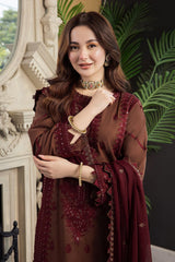 WINTER-3PC DHANAK EMBROIDERED SHIRT WITH DHANAK EMBROIDERED SHAWL AND TROUSER-5001