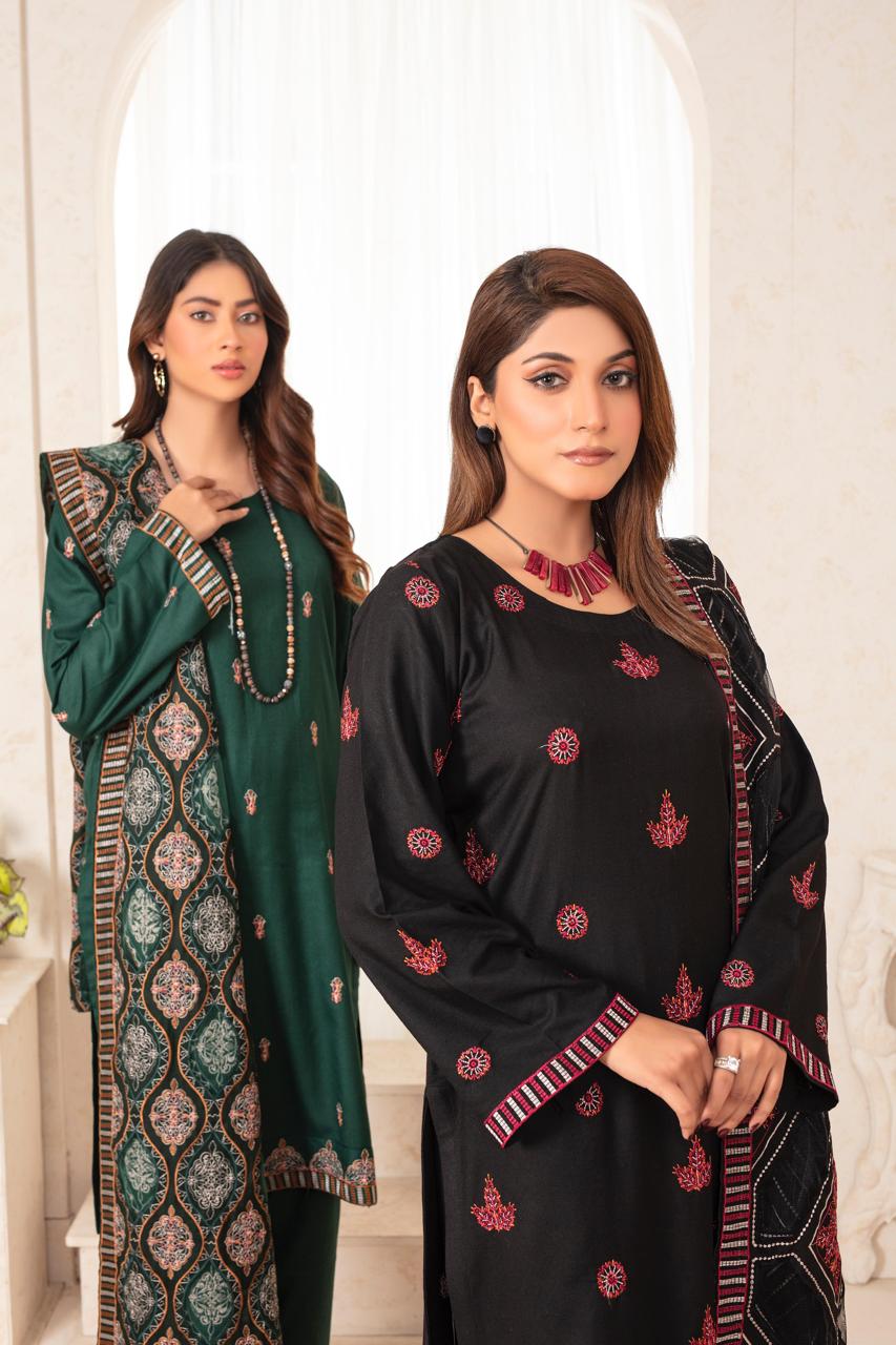 WINTER-3PC DHANAK EMBROIDERED SHIRT WITH HEAVY CUTWORK EMBROIDERED DHANAK SHAWL AND TROUSER -002