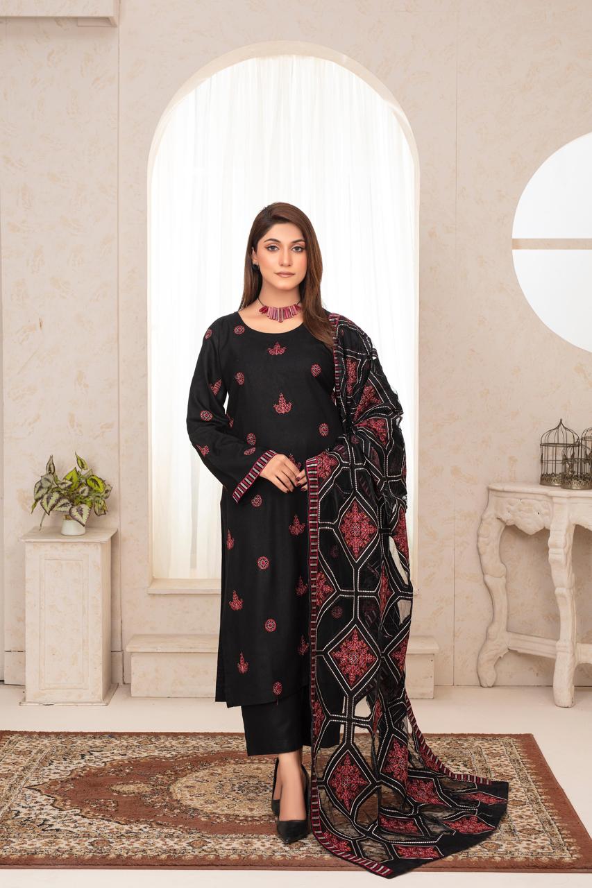 WINTER-3PC DHANAK EMBROIDERED SHIRT WITH HEAVY CUTWORK EMBROIDERED DHANAK SHAWL AND TROUSER -002