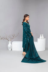 WINTER-3PC Dhanak Embroidered Shirt with Velvet Dhanak Shawl and Trouser-Z