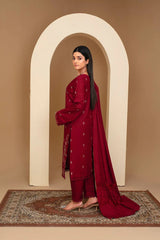 WINTER-3PC Dhanak Embroidered Shirt with Velvet Dhanak Shawl and Trouser-2678 M