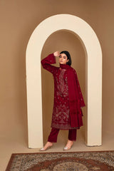 WINTER-3PC Dhanak Embroidered Shirt with Velvet Dhanak Shawl and Trouser-2678 M