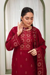 WINTER-3PC DHANAK EMBROIDERED SHIRT WITH HEAVY CUTWORK EMBROIDERED DHANAK SHAWL AND TROUSER-1514