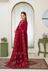 WINTER-3PC DHANAK EMBROIDERED SHIRT WITH HEAVY CUTWORK EMBROIDERED DHANAK SHAWL AND TROUSER-1514