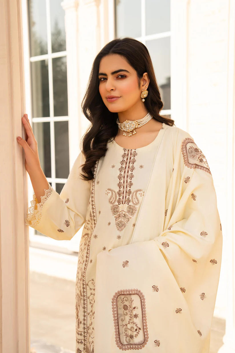 WINTER-3PC DHANAK EMBROIDERED SHIRT WITH DHANAK HEAVY CUTWORK EMBROIDERED SHAWL -1523