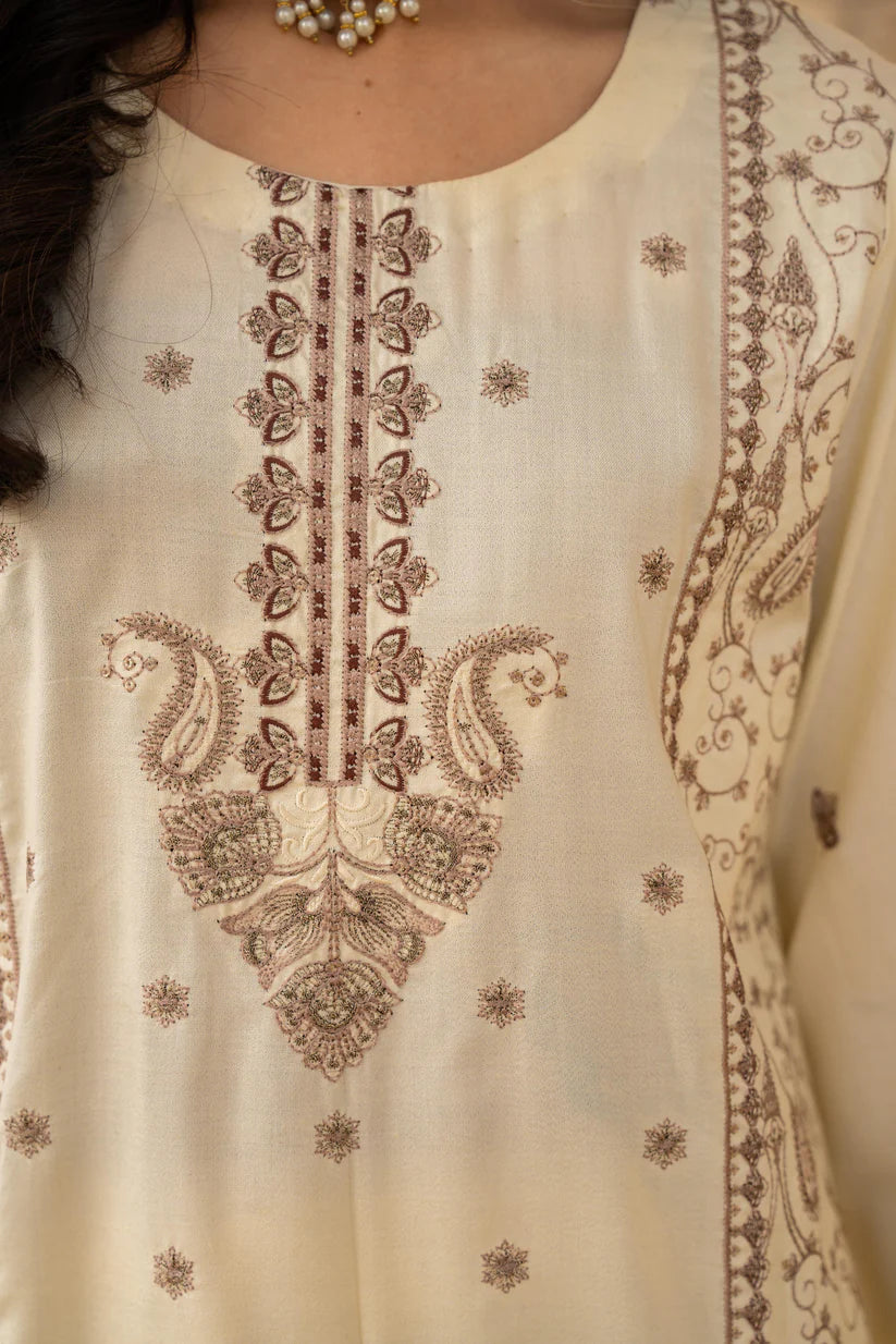 WINTER-3PC DHANAK EMBROIDERED SHIRT WITH DHANAK HEAVY CUTWORK EMBROIDERED SHAWL -1523