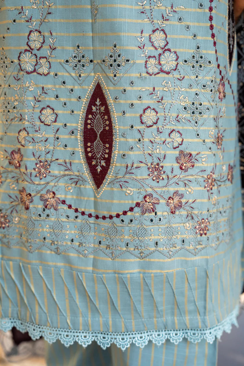 WINTER-3PC KHADDAR EMBROIDERED SHIRT WITH VELVET EMBROIDERED READY TO WEAR SHAWL-1522