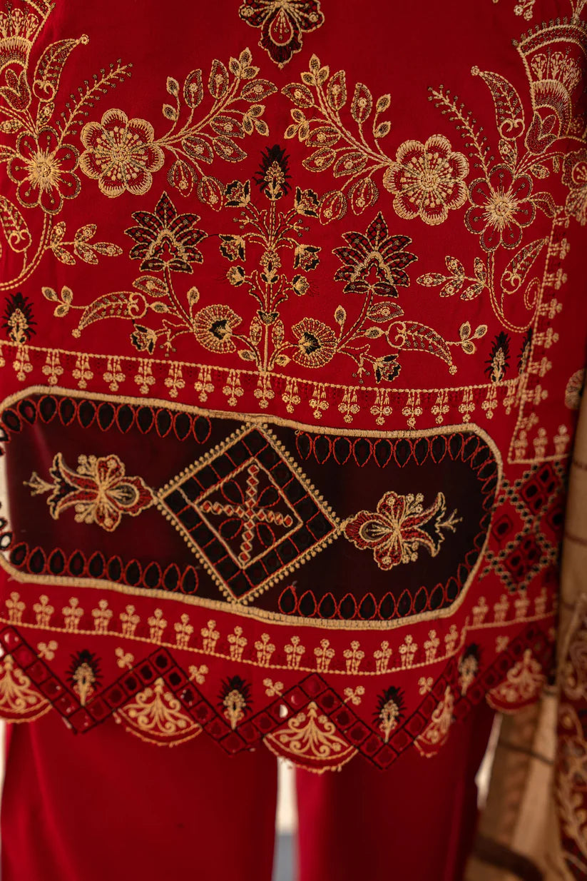 WINTER-3PC DHANAK CUTWORK EMBROIDERED SHIRT WITH HEAVY CUTWORK EMBROIDERED JACQUARD WOOL SHAWL -1524