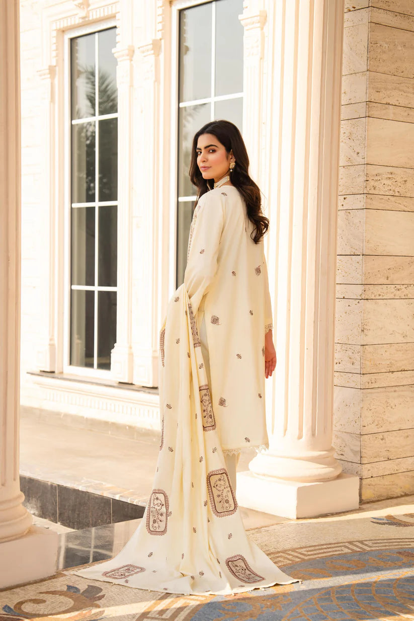 WINTER-3PC DHANAK EMBROIDERED SHIRT WITH DHANAK HEAVY CUTWORK EMBROIDERED SHAWL -1523