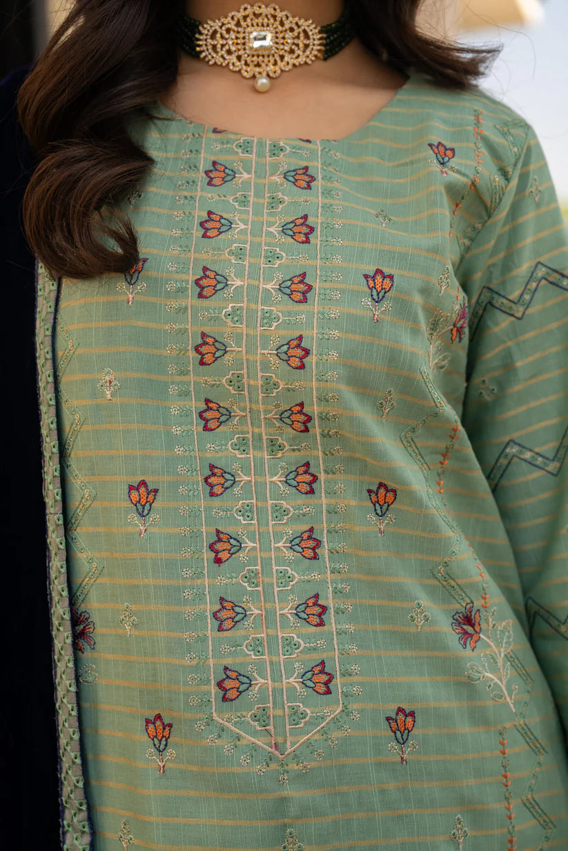 WINTER-3PC KHADDAR EMBROIDERED SHIRT WITH VELVET EMBROIDERED READY TO WEAR SHAWL-1525