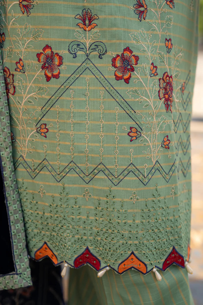WINTER-3PC KHADDAR EMBROIDERED SHIRT WITH VELVET EMBROIDERED READY TO WEAR SHAWL-1525