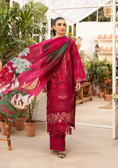 SUMMER-3PC LAWN CHIKANKARI EMBROIDERED SHIRT WITH CHIFOON PRINTED DUPATTA AND EMB TROUSER-4736