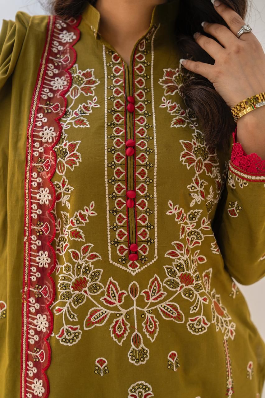 SUMMER-3PC LAWN EMBROIDERED SHIRT WITH LAWN EMBROIDERED READY TO WEAR DUPATTA-G01