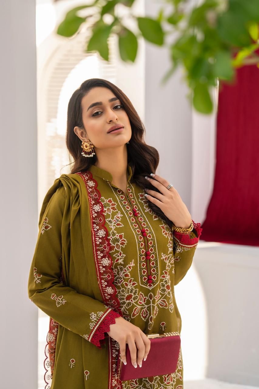 SUMMER-3PC LAWN EMBROIDERED SHIRT WITH LAWN EMBROIDERED READY TO WEAR DUPATTA-G01