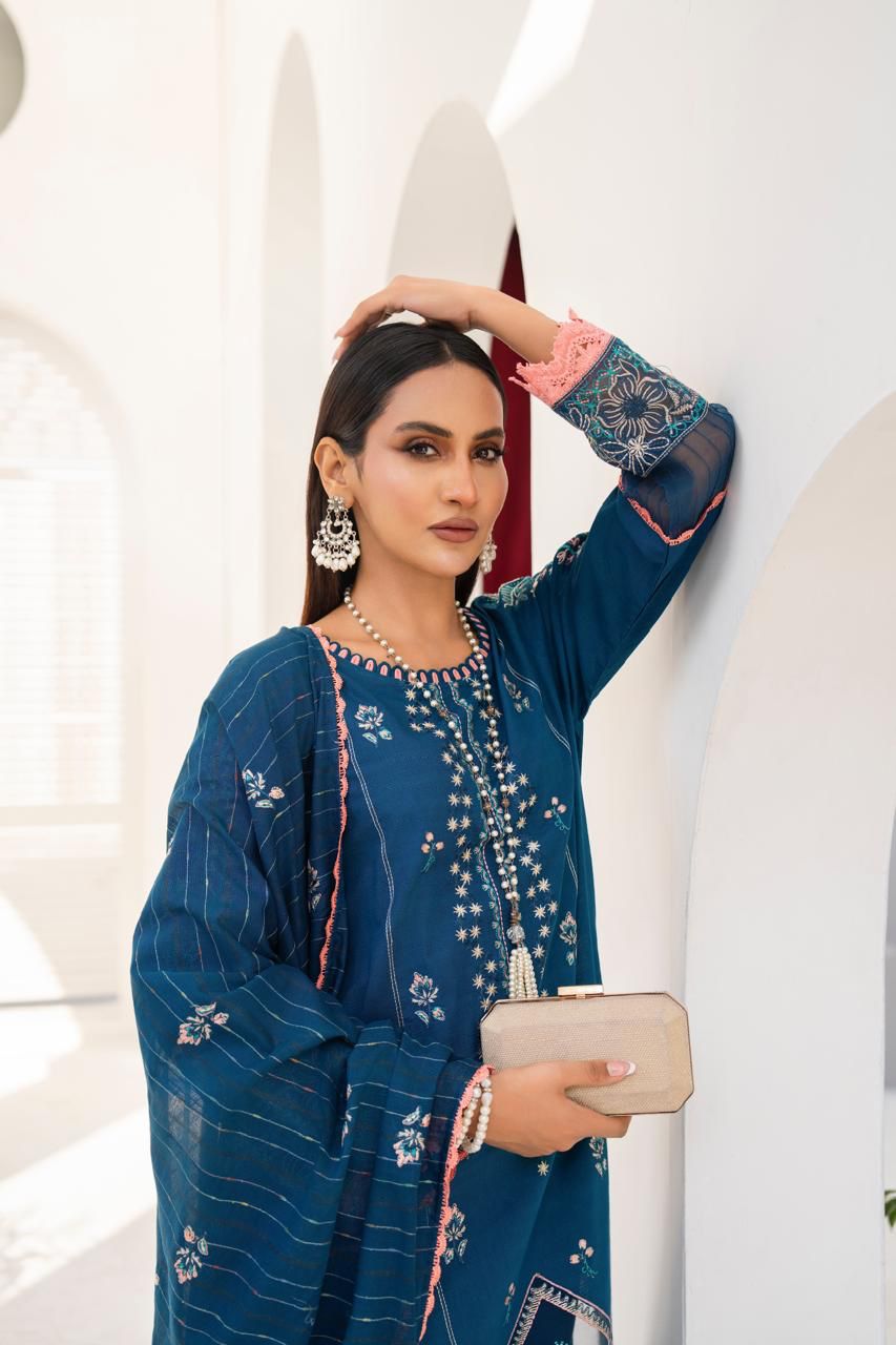 SUMMER-3PC LAWN EMBROIDERED SHIRT WITH LAWN EMBROIDERED READY TO WEAR DUPATTA-04