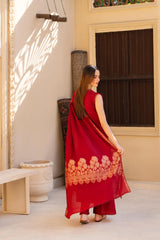 SUMMER-3PC LAWN CHIKENKARI EMBROIDERED SHIRT WITH LAWN JAQUARD PRINT DUPATTA-5400