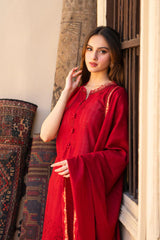 SUMMER-3PC LAWN CHIKENKARI EMBROIDERED SHIRT WITH LAWN JAQUARD PRINT DUPATTA-5400