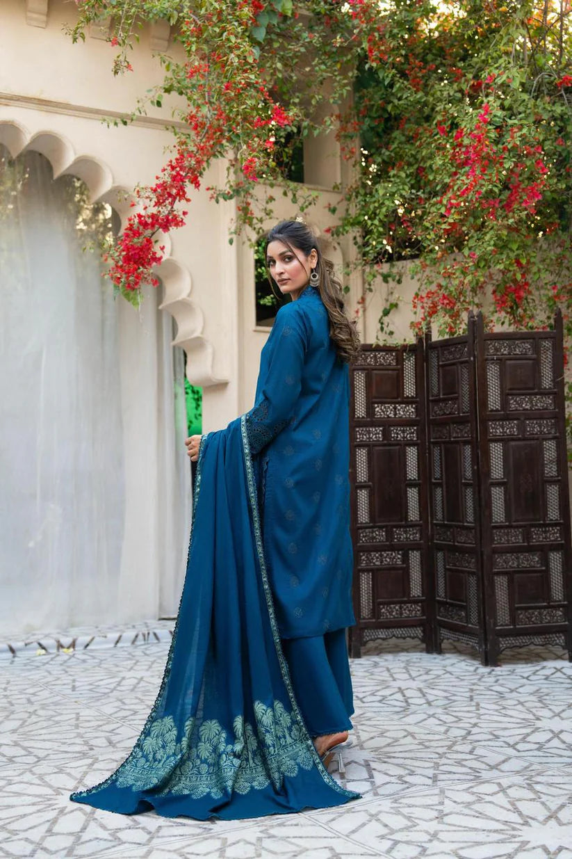 SUMMER-3PC LAWN CHIKENKARI EMBROIDERED SHIRT WITH LAWN JACQUARD PRINT DUPATTA-5600