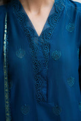 SUMMER-3PC LAWN CHIKENKARI EMBROIDERED SHIRT WITH LAWN JACQUARD PRINT DUPATTA-5600