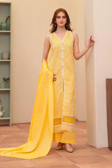 SUMMER- 3PC LAWN CHIKENKAARI EMBROIDERED SHIRT WITH LAWN TUBE SLUB DUPATTA AND TROUSER-6200