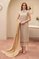 SUMMER - 3PC LAWN CHIKENKAARI EMBROIDERED SHIRT WITH LAWN TUBE SLUB DUPATTA AND TROUSER-6100