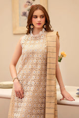 SUMMER - 3PC LAWN CHIKENKAARI EMBROIDERED SHIRT WITH LAWN TUBE SLUB DUPATTA AND TROUSER-6100