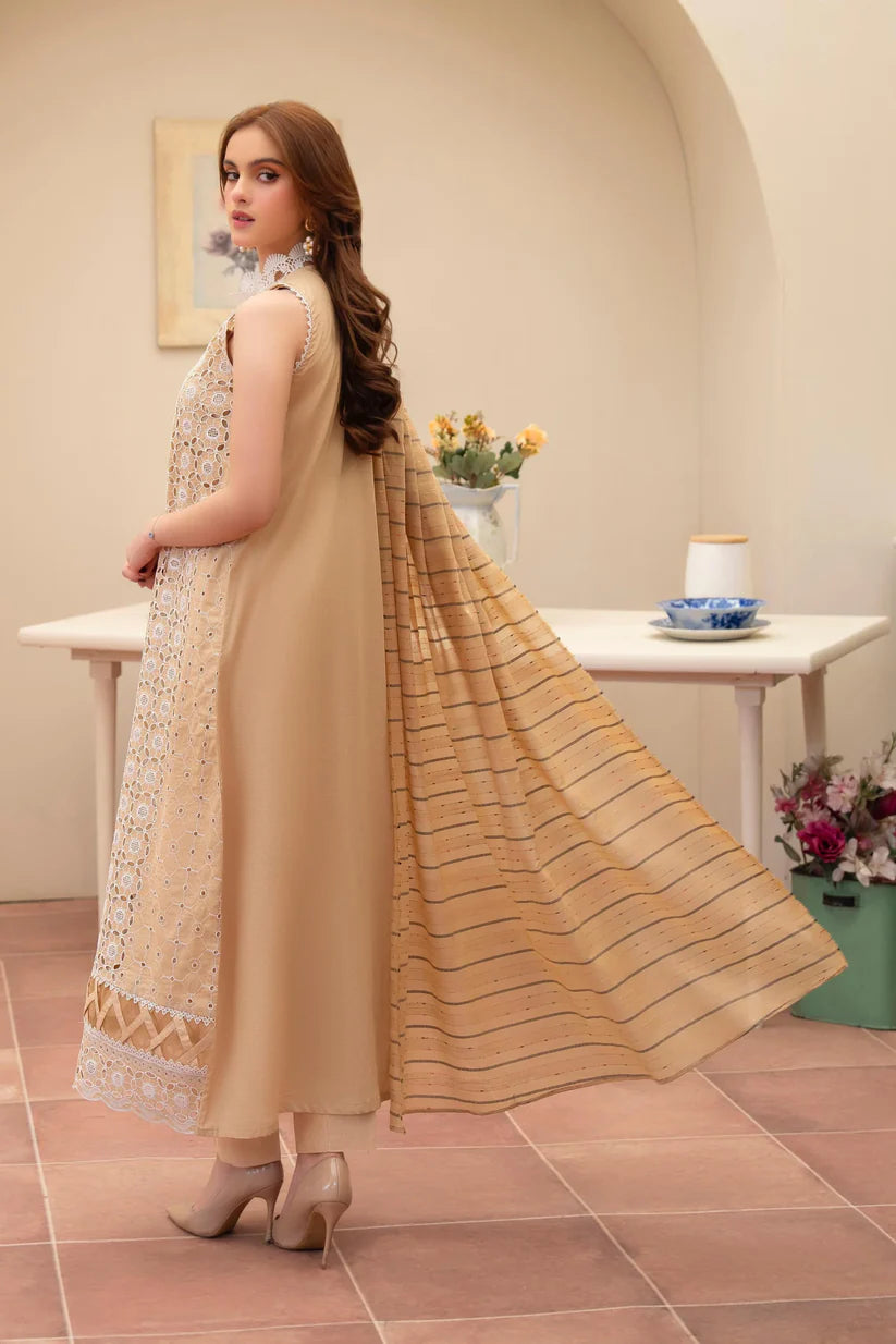 SUMMER - 3PC LAWN CHIKENKAARI EMBROIDERED SHIRT WITH LAWN TUBE SLUB DUPATTA AND TROUSER-6100
