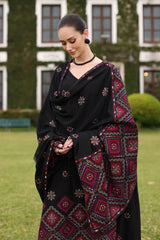 WINTER-3PC KARANDI EMBROIDERED SHIRT WITH KARANDI EMBROIDERED SHAWL AND TROUSER-4398