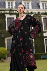 WINTER-3PC KARANDI EMBROIDERED SHIRT WITH KARANDI EMBROIDERED SHAWL AND TROUSER-4398