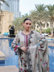 WINTER-3PC KARANDI PRINTED EMBROIDERED SHIRT WITH KARANDI PRINTED EMB SHAWL & PRINTED TROUSER-