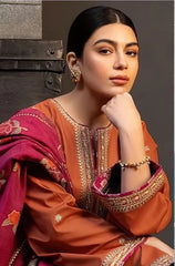 WINTER-3PC DHANAK EMBROIDERED SHIRT WITH WOOL PRINTED SHAWL AND TROUSER-4121