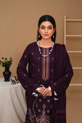 WINTER-3PC Dhanak Embroidered Shirt with Velvet Dhanak Shawl and Trouser-PLUM