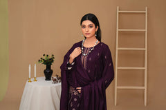 WINTER-3PC Dhanak Embroidered Shirt with Velvet Dhanak Shawl and Trouser-PLUM