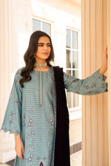 WINTER-3PC KHADDAR EMBROIDERED SHIRT WITH VELVET EMBROIDERED READY TO WEAR SHAWL-1522