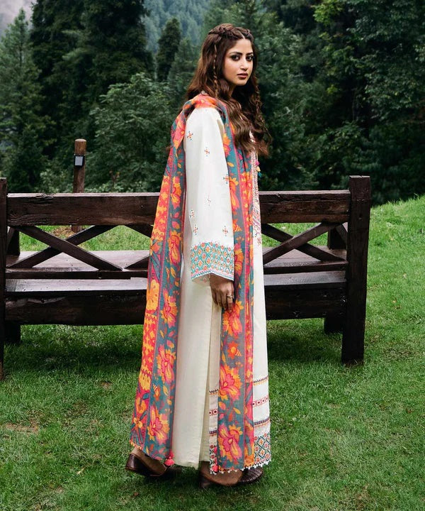 WINTER-3PC DHANAK EMBROIDERED SHIRT WITH WOOL PRINT SHAWL AND TROUSER-4006