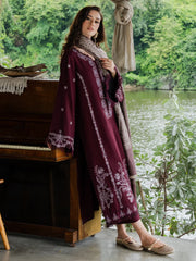WINTER-3PC DHANAK EMBROIDERED SHIRT WITH COUTRAI PRINTED SHAWL AND TROUSER-5267