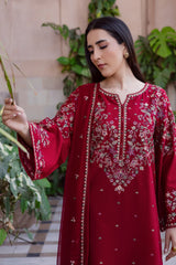 WINTER-3PC DHANAK EMBROIDERED SHIRT WITH CHIFFON EMBROIDERED DUPATTA AND TROUSER-5019