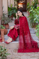 WINTER-3PC DHANAK EMBROIDERED SHIRT WITH CHIFFON EMBROIDERED DUPATTA AND TROUSER-5019