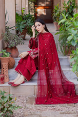 WINTER-3PC DHANAK EMBROIDERED SHIRT WITH DHANAK EMBROIDERED SHAWL AND TROUSER-4381