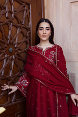 WINTER-3PC DHANAK EMBROIDERED SHIRT WITH DHANAK EMBROIDERED SHAWL AND TROUSER-4381