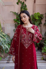 WINTER-3PC DHANAK EMBROIDERED SHIRT WITH DHANAK EMBROIDERED SHAWL AND TROUSER-4381