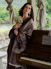 WINTER-3PC DHANAK EMBROIDERED SHIRT WITH COUTRAI PRINTED SHAWL AND TROUSER-5267
