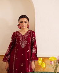 WINTER-2PC DHANAK EMBROIDERED SHIRT WITH EMBROIDERED TROUSER-15043