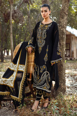 WINTER-3PC KHADDAR HEAVY EMBROIDERED SHIRT WITH WOOL PRINTED SHAWL AND TROUSER -4319