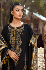 WINTER-3PC KHADDAR HEAVY EMBROIDERED SHIRT WITH WOOL PRINTED SHAWL AND TROUSER -4319