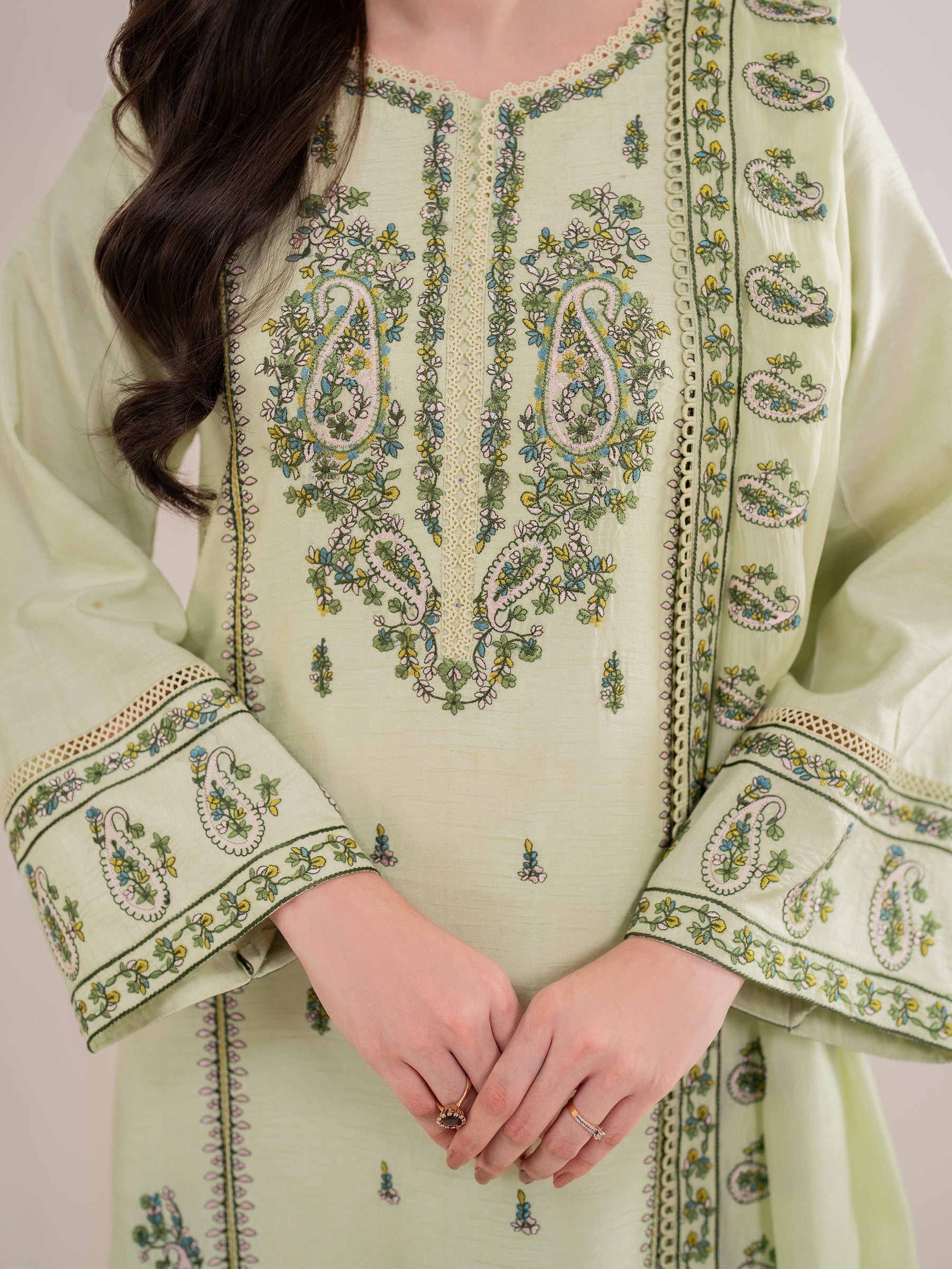 WINTER-3PC DHANAK EMBROIDERED SHIRT WITH DHANAK EMBROIDERED SHAWL AND TROUSER-4167