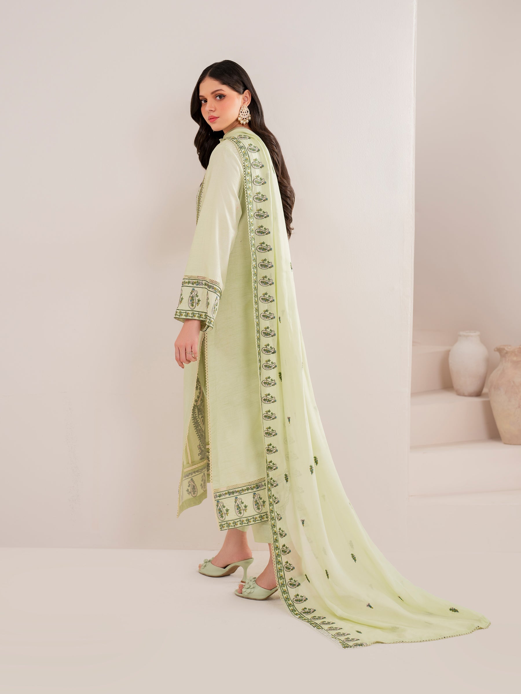 WINTER-3PC DHANAK EMBROIDERED SHIRT WITH DHANAK EMBROIDERED SHAWL AND TROUSER-4167