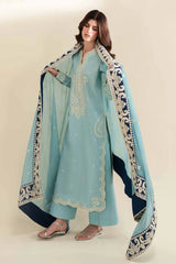 WINTER-3PC DHANAK EMBROIDERED SHIRT WITH CHIFFON EMB DUPATTA AND TROUSER-5088